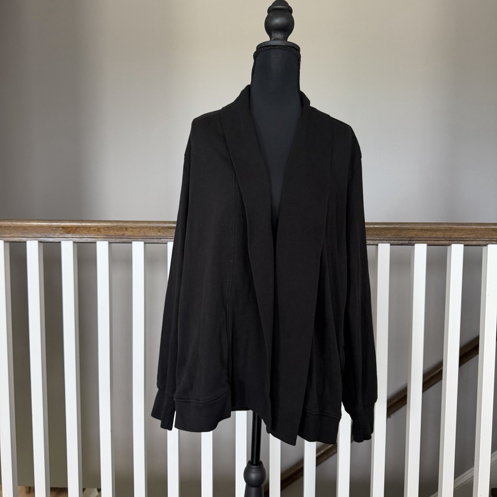 Pact‎ Airplane Organic Cotton Cardigan Open Large Black Minimalist Lagenlook